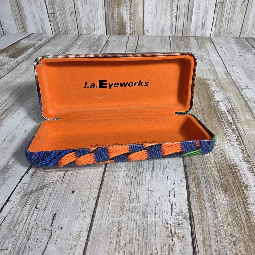 la Eyeworks Hard Shell Glasses Case Multicolor Woven Print Orange Interior